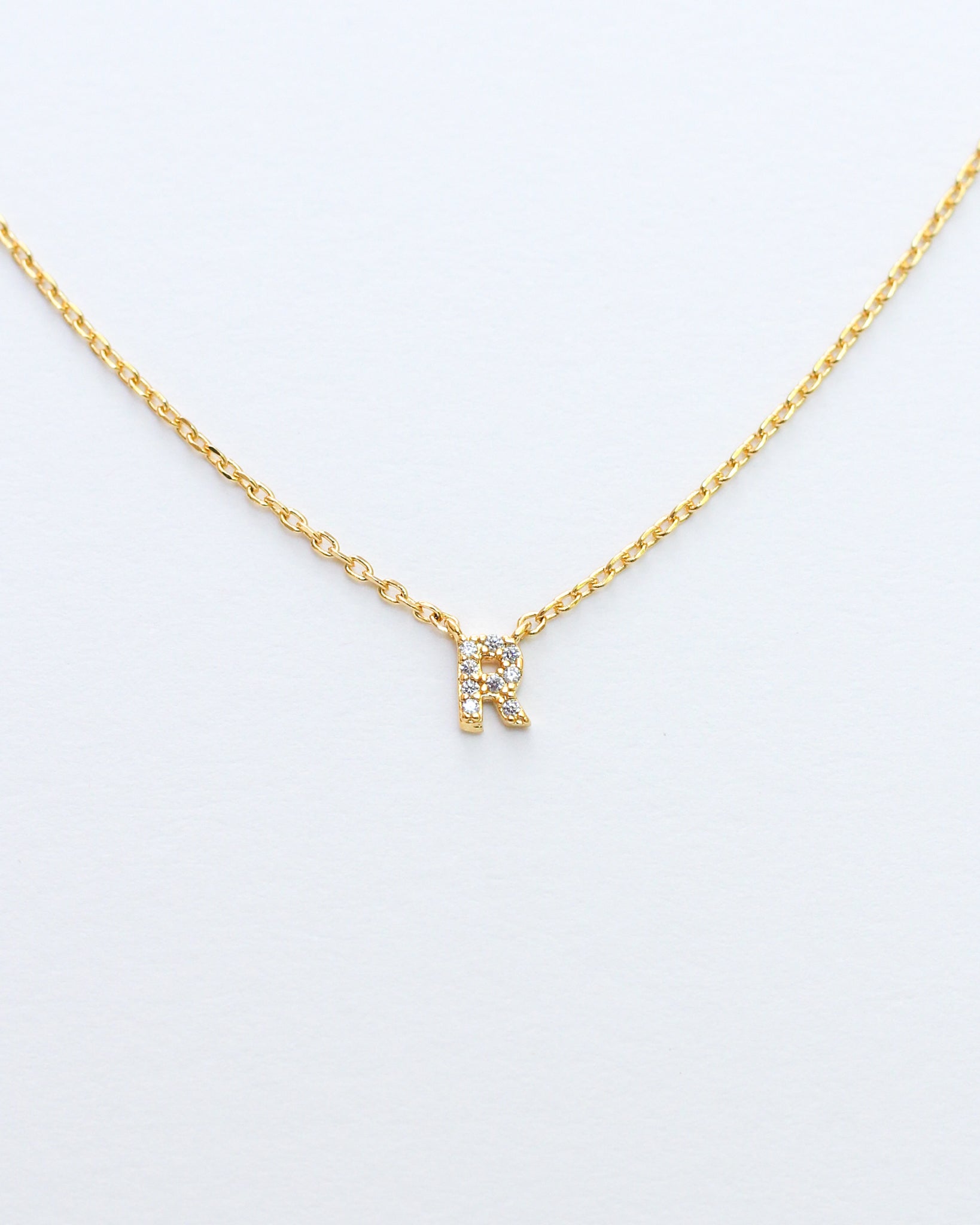 Mini Pave Initial Necklace - Letter R.