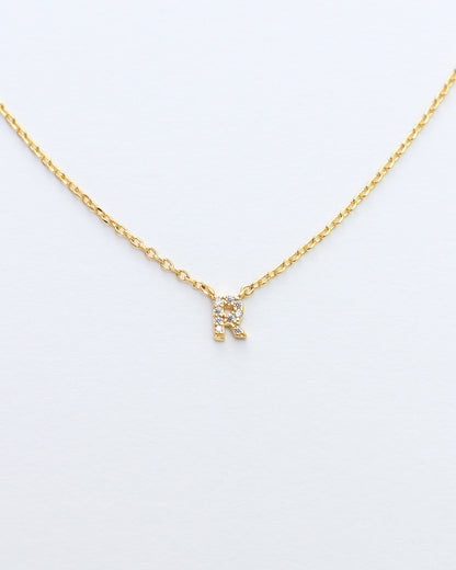 Mini Pave Initial Necklace - Letter R.