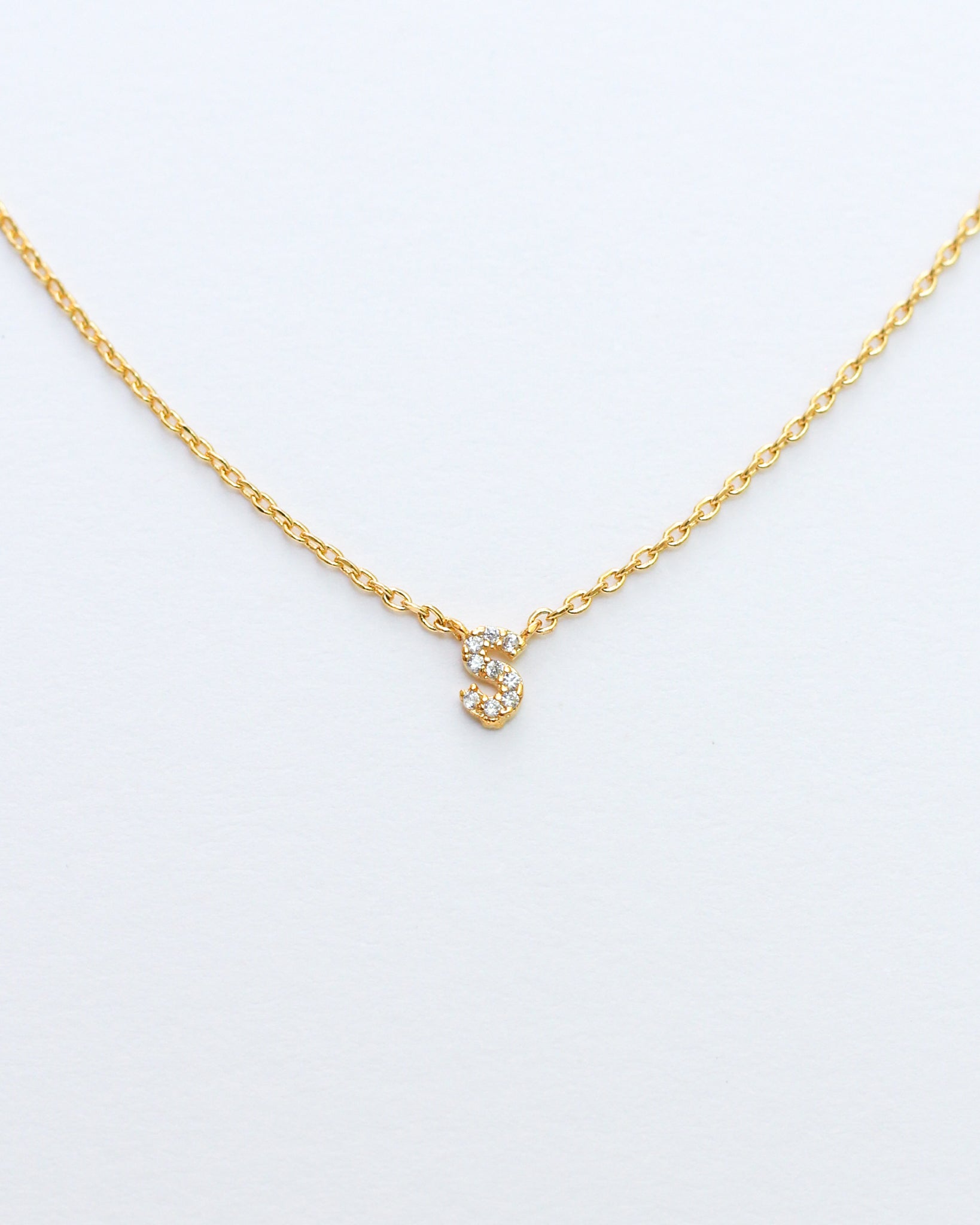 Mini Pave Initial Necklace - Letter S.