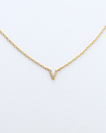 Mini Pave Initial Necklace - Letter V.