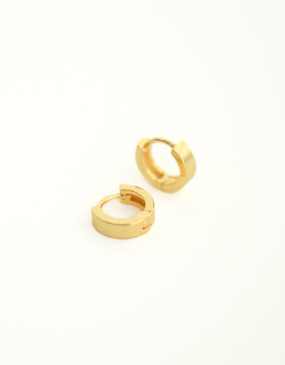 18K Gold plated Small Flat Hoop Huggie Earrings at Kadou Boutique.
