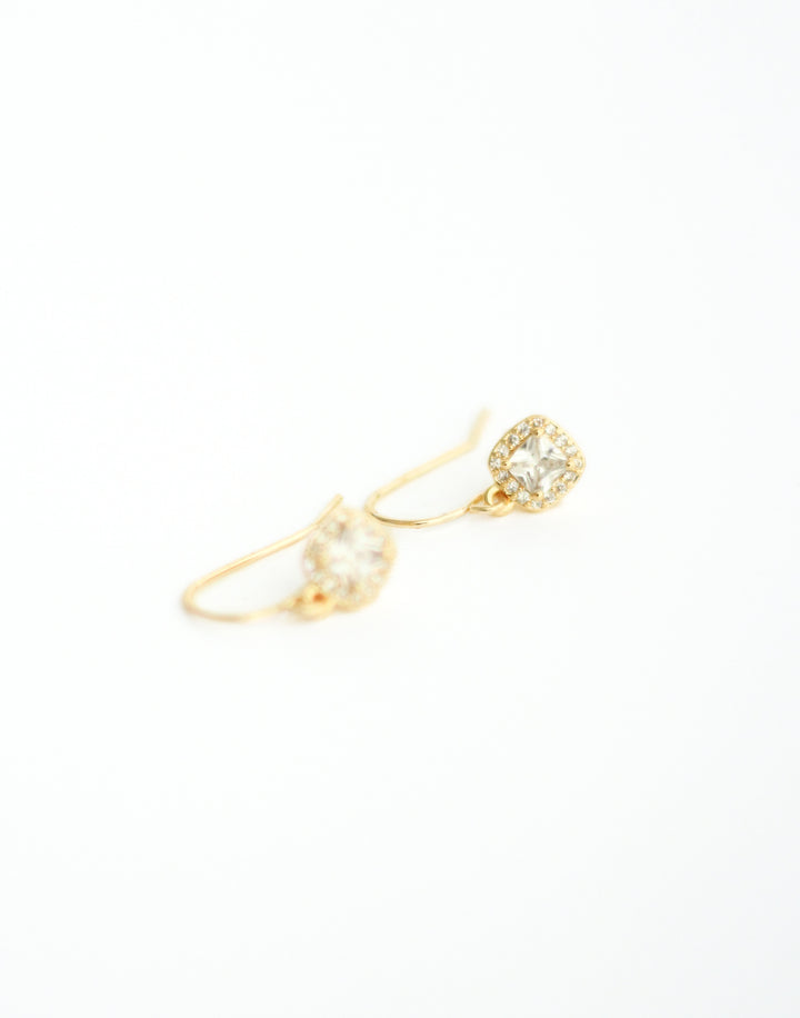 Small Cushion Halo French Wire Earrings with fishhook.