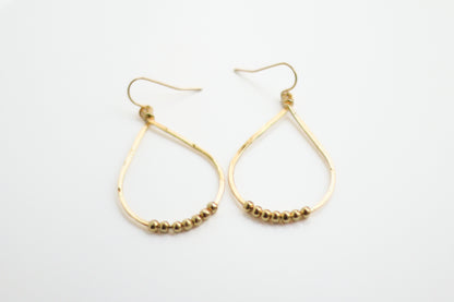 Hammered Teardrop Beads Earrings. 14K Gold plated.