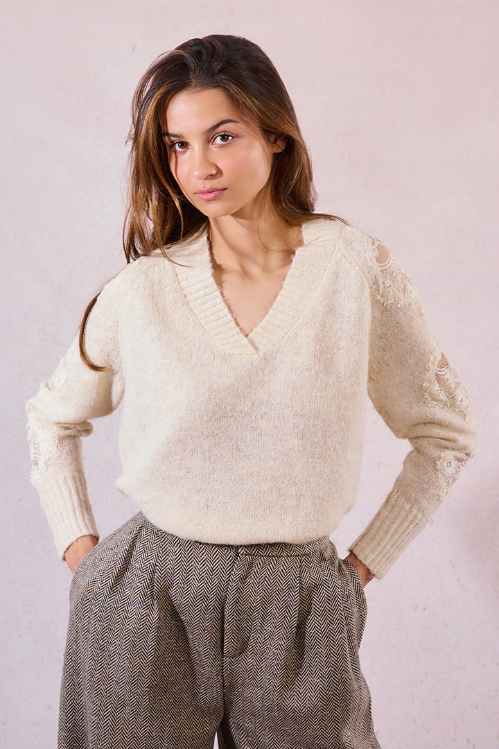 Lace Sleeve Knitted Sweater