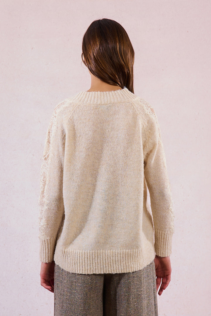 Lace Sleeve Knitted Sweater