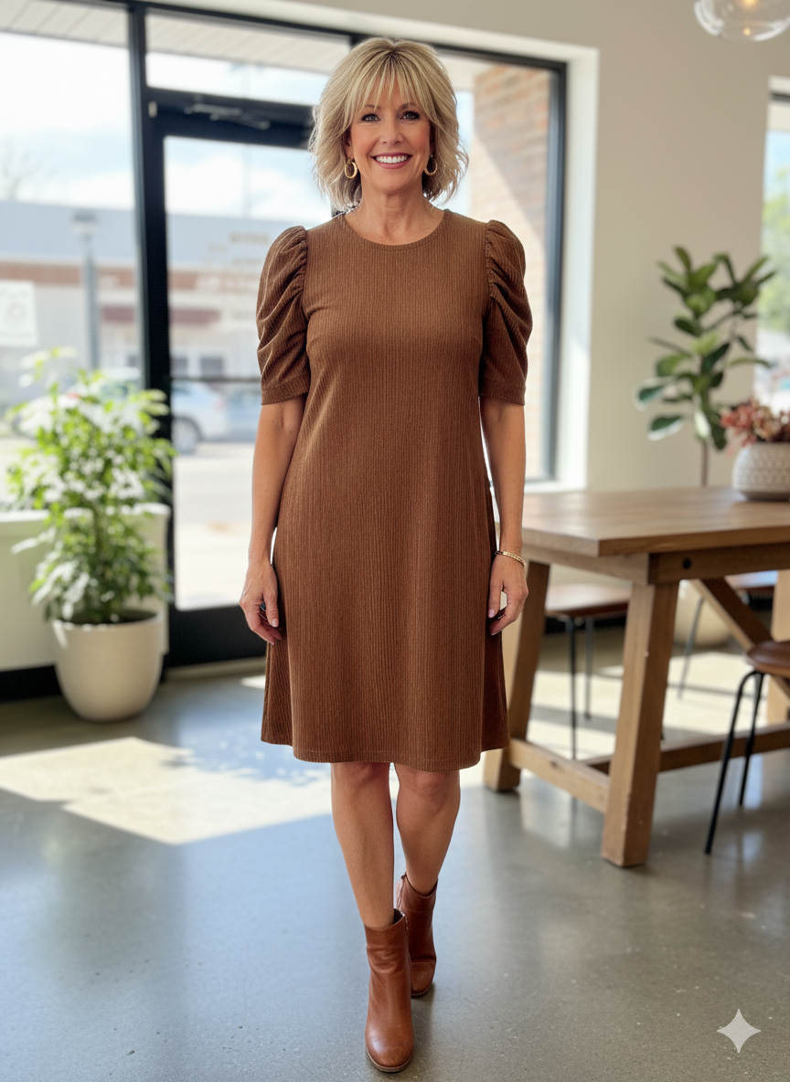 Textured Brown Midi Dress