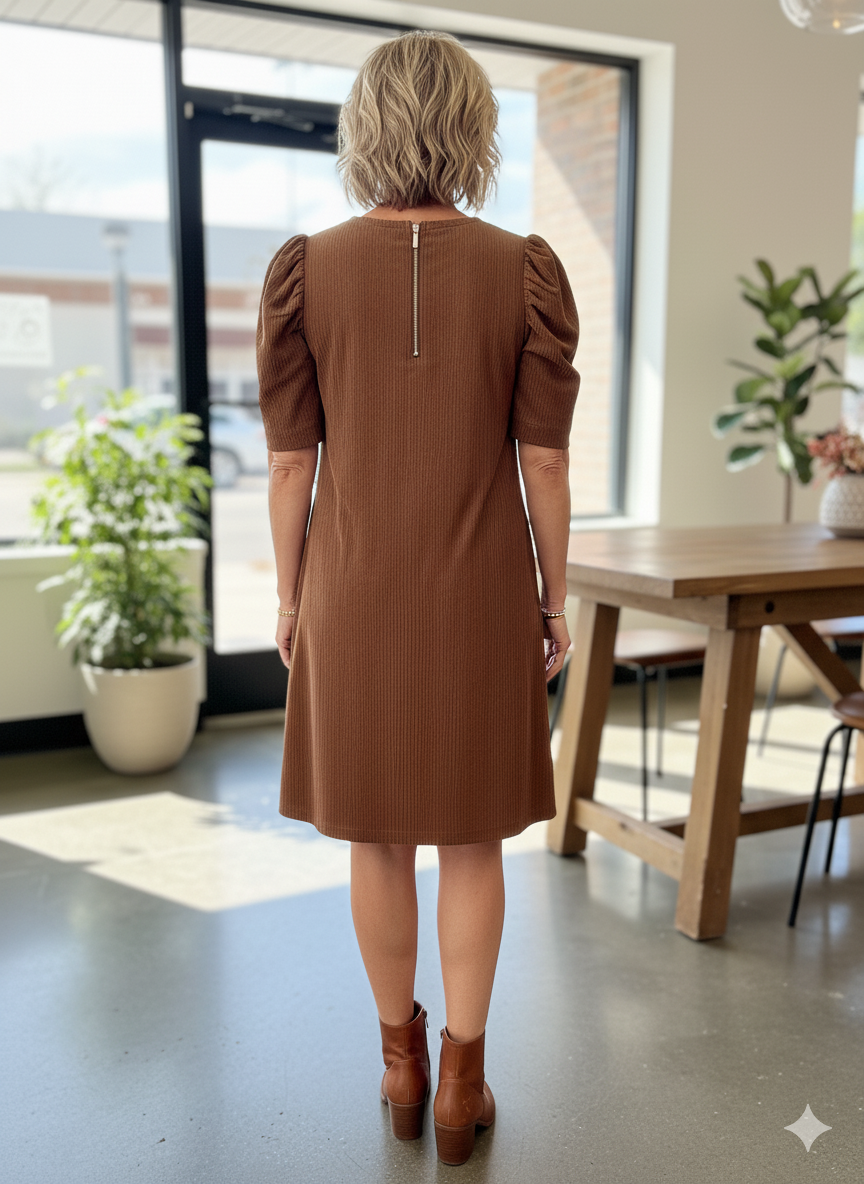 Textured Brown Midi Dress
