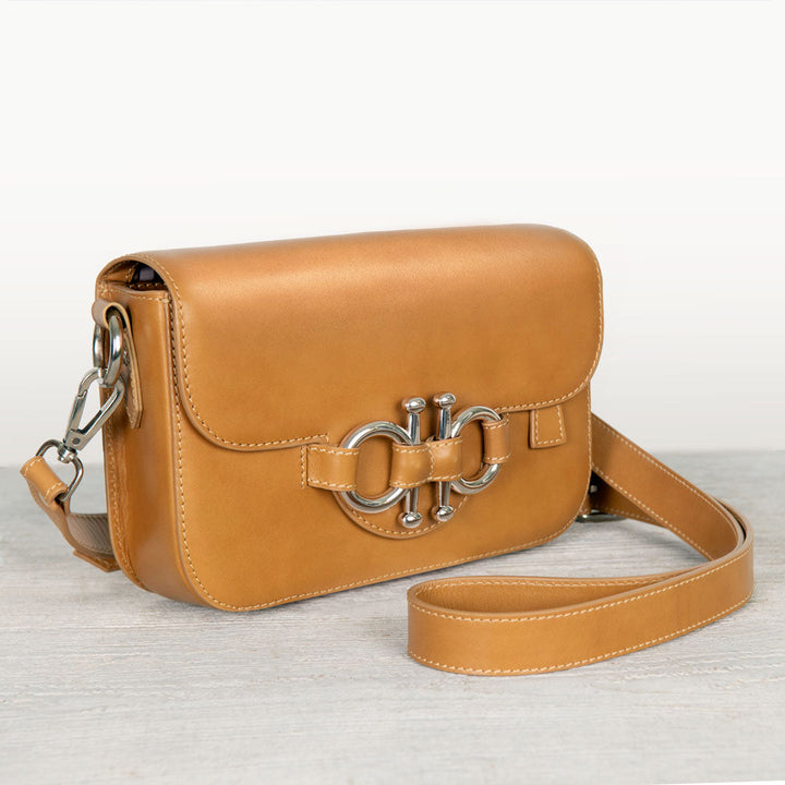 Lana - Horse Bit Crossbody Luxury Leather Bag in Caramel
