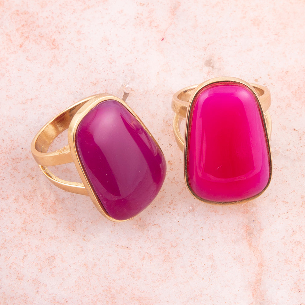 Madeleine Pink Agate Golden Ring from KADOU Boutique
