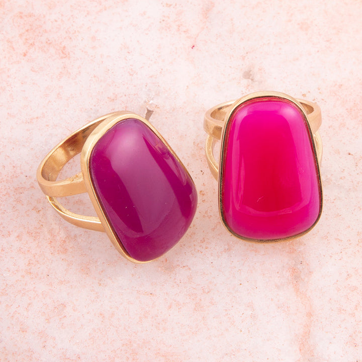 Madeleine Pink Agate Golden Ring from KADOU Boutique