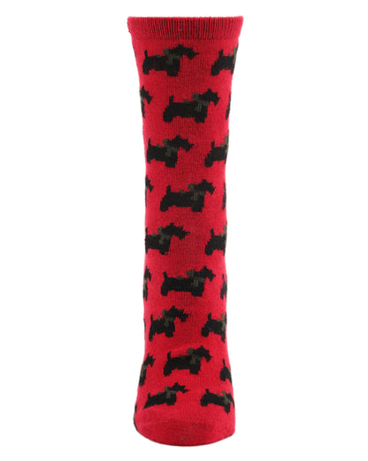 Women's Ribbon Collar Dog Cashmere Crew Socks- Red