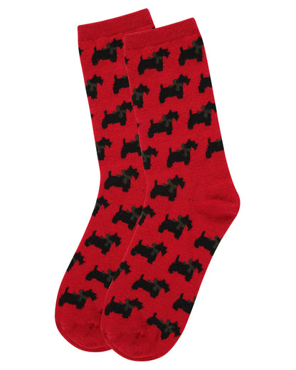 Women's Ribbon Collar Dog Cashmere Crew Socks- Red