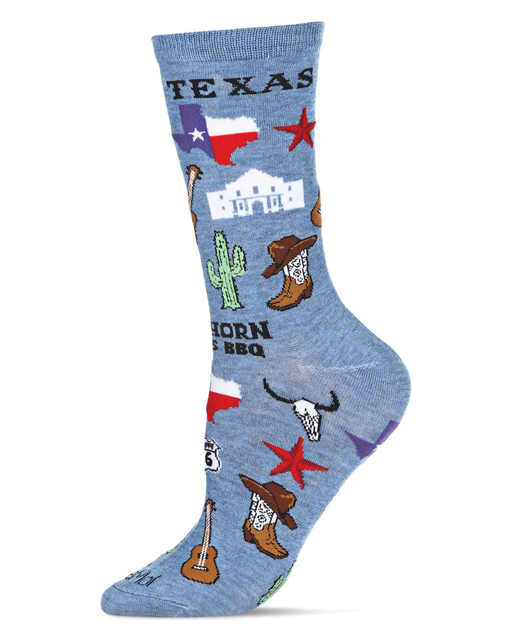 Texas Bamboo Women Crew Socks - Denim Heather