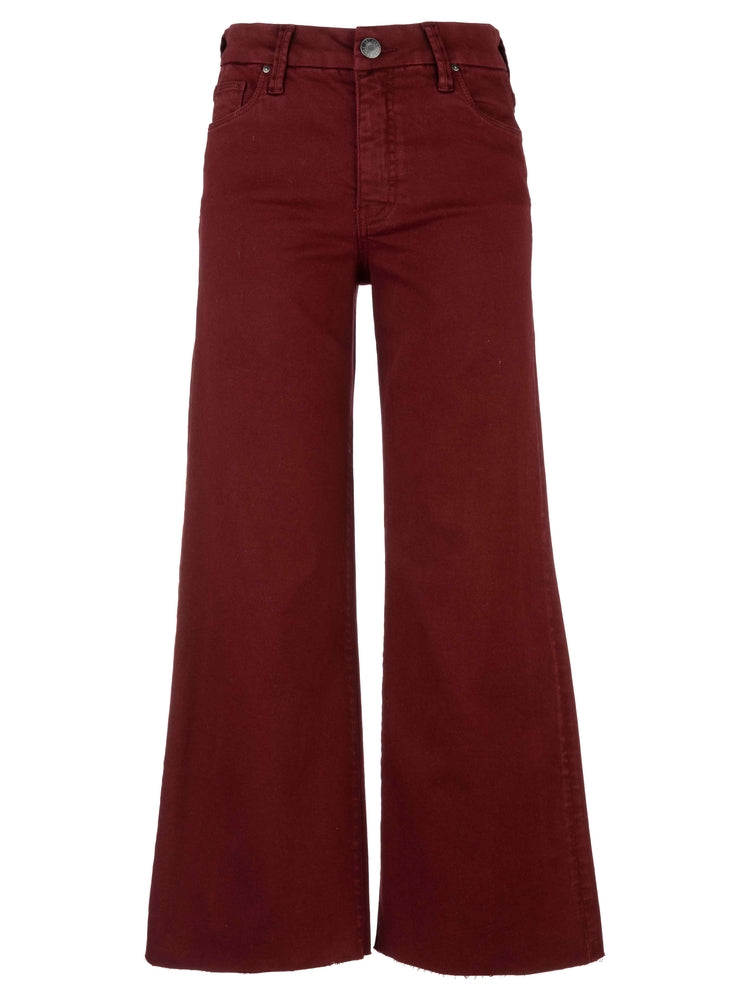 Maroon wide-leg jeans on a white background