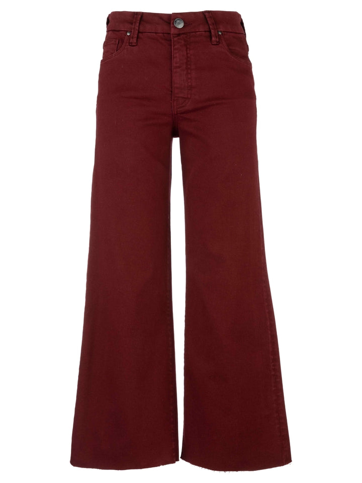 Maroon wide-leg jeans on a white background