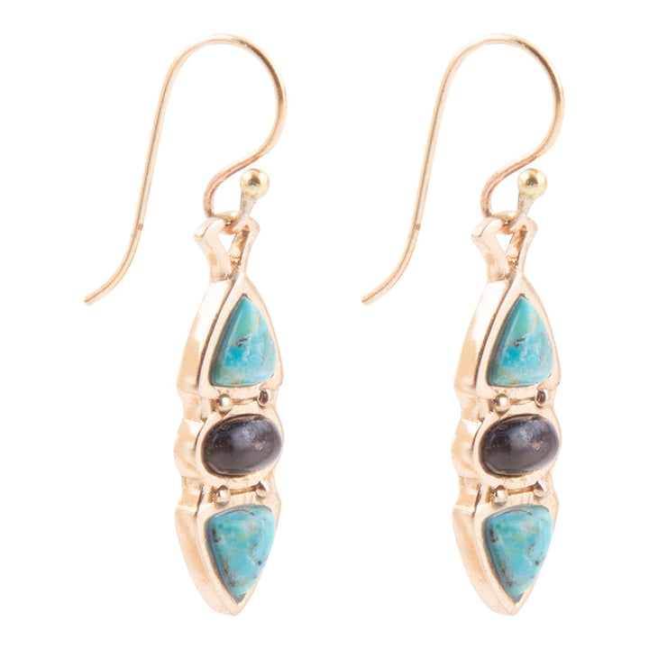 Blue Turquoise and Grey Labradorite Golden Drop Earrings from KADOU Boutique