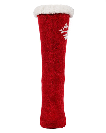 Women's Sweet Snowflake Plush Lined Slipper Sock - Red