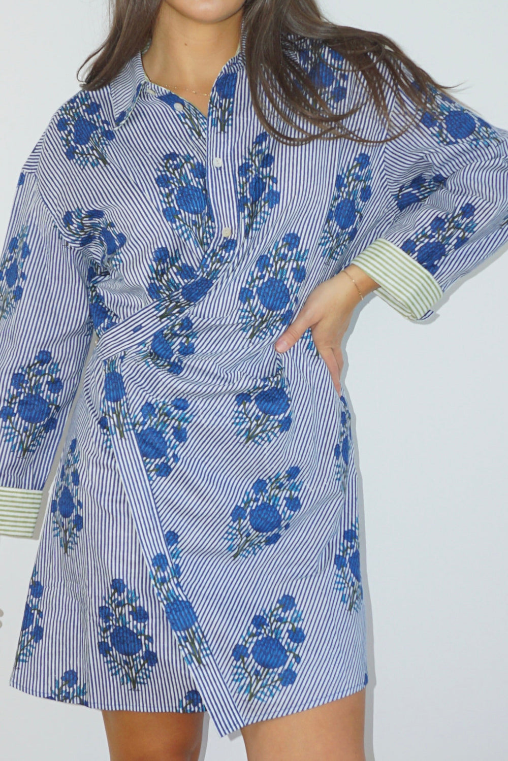 Manna Wrap Dress in Navy Block Stripe from KADOU Boutique
