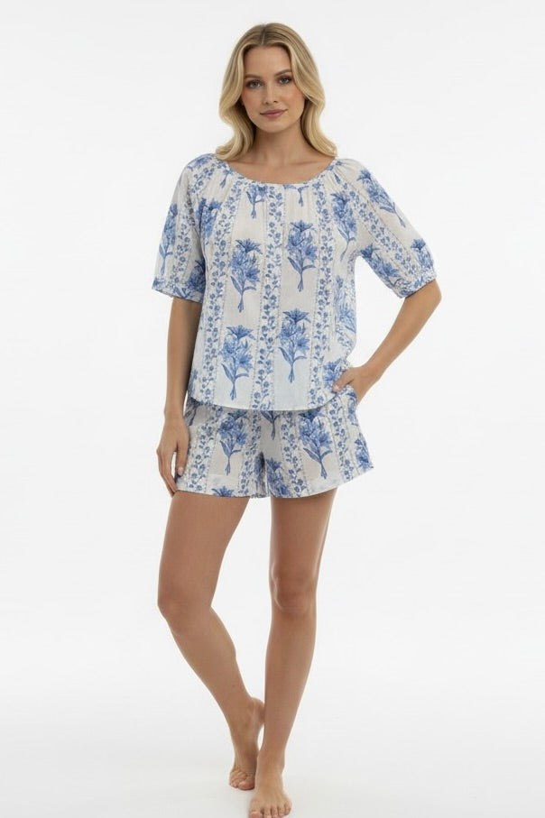 Marley Short Pajama Set in Blue Trellis from KADOU Boutique