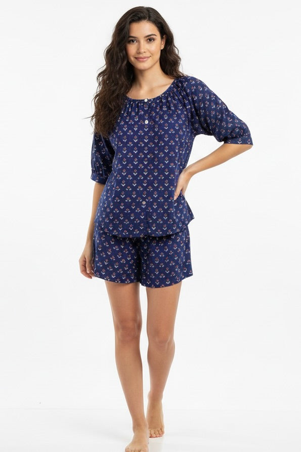Marley Short Pajama Set in Ditsy Navy from KADOU Boutique