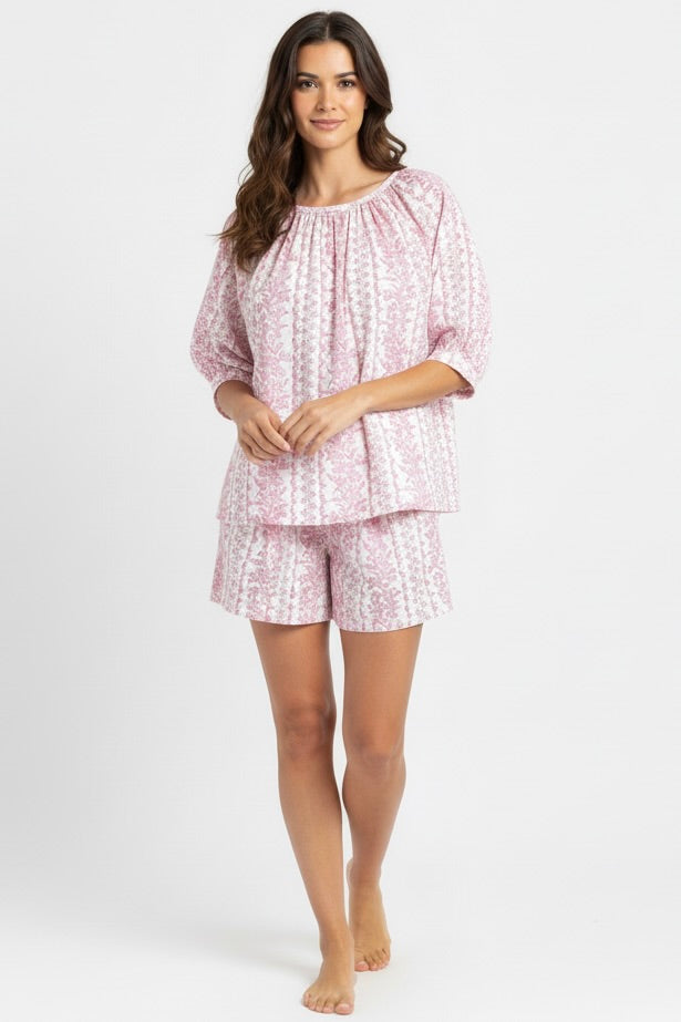 Marley Short Pajama Set in Pink Trellis from KADOU Boutique
