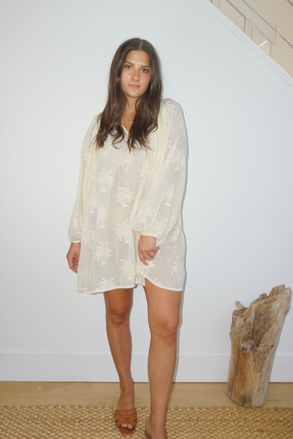 Mecox Coverup in Cream Palm Embroidery from KADOU Boutique