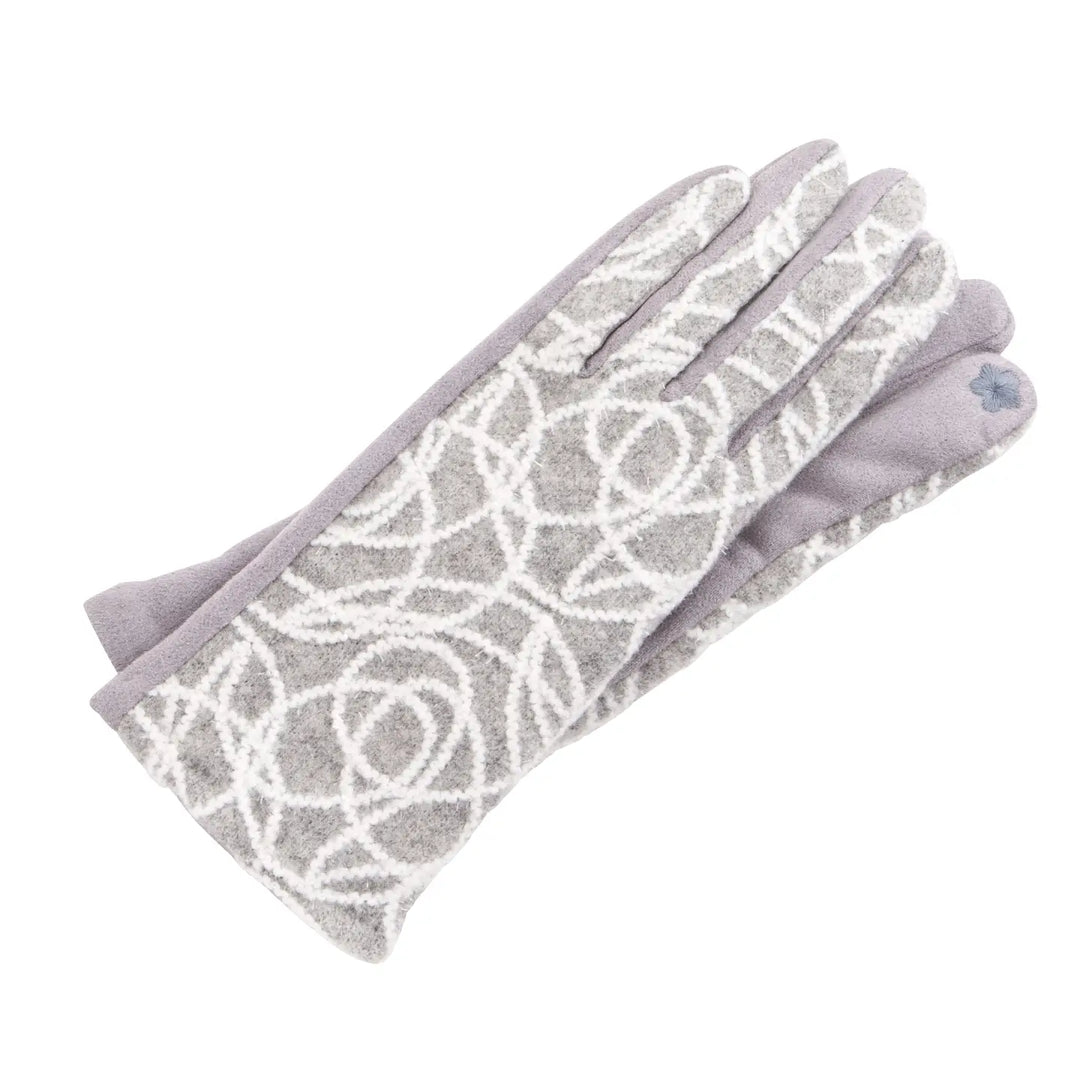 Gray gloves with a white pattern on a white background