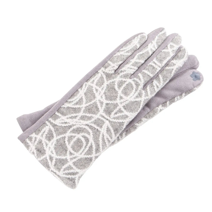 Gray gloves with a white pattern on a white background