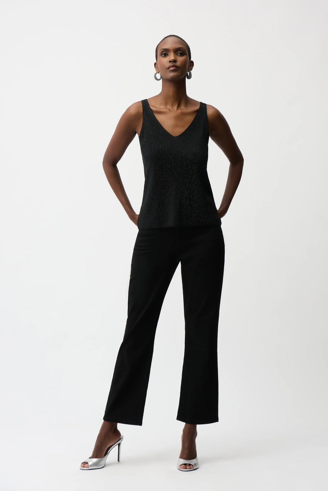 Metallic Knitted Camisole with Rhinestones - 252915F25