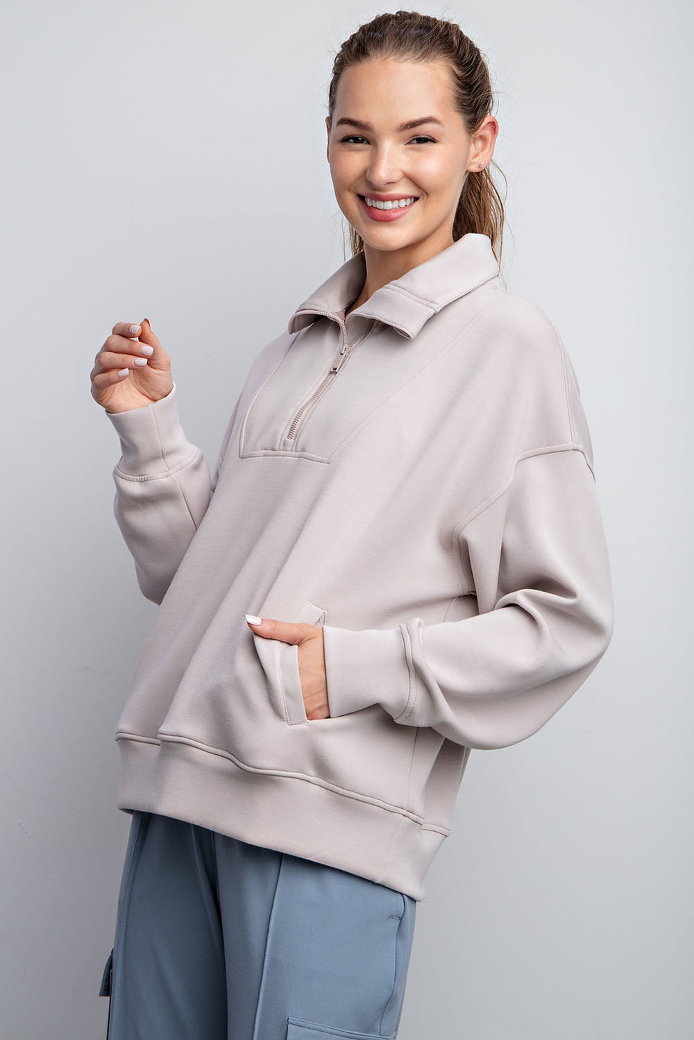 Modal Quarter Zip Mock Neck Pullover from KADOU Boutique