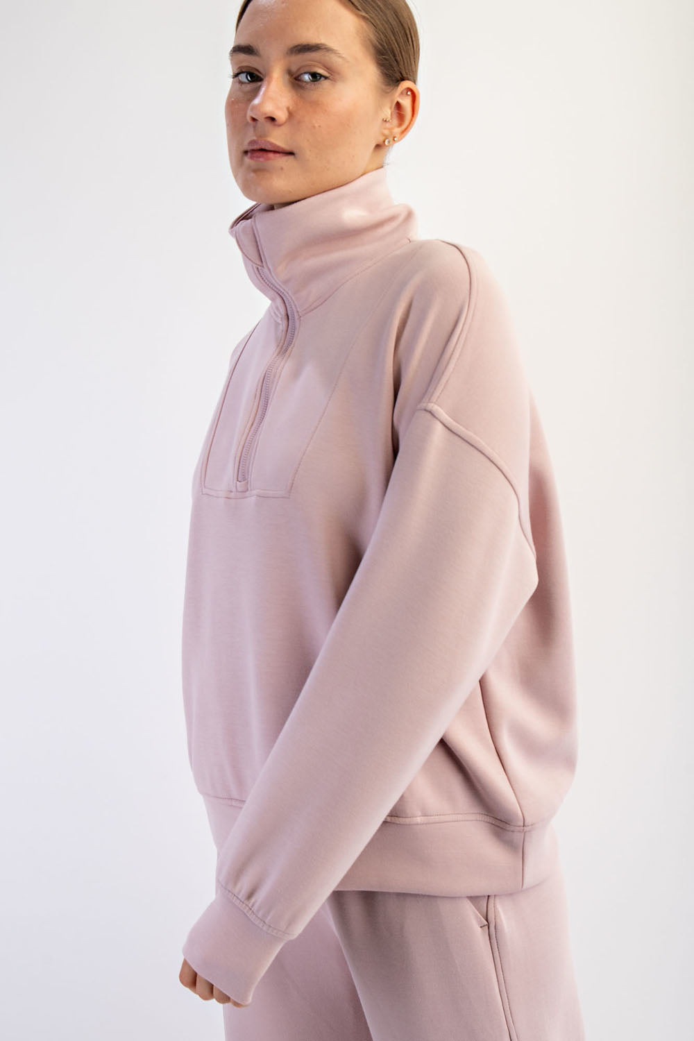 Modal Quarter Zip Mock Neck Pullover