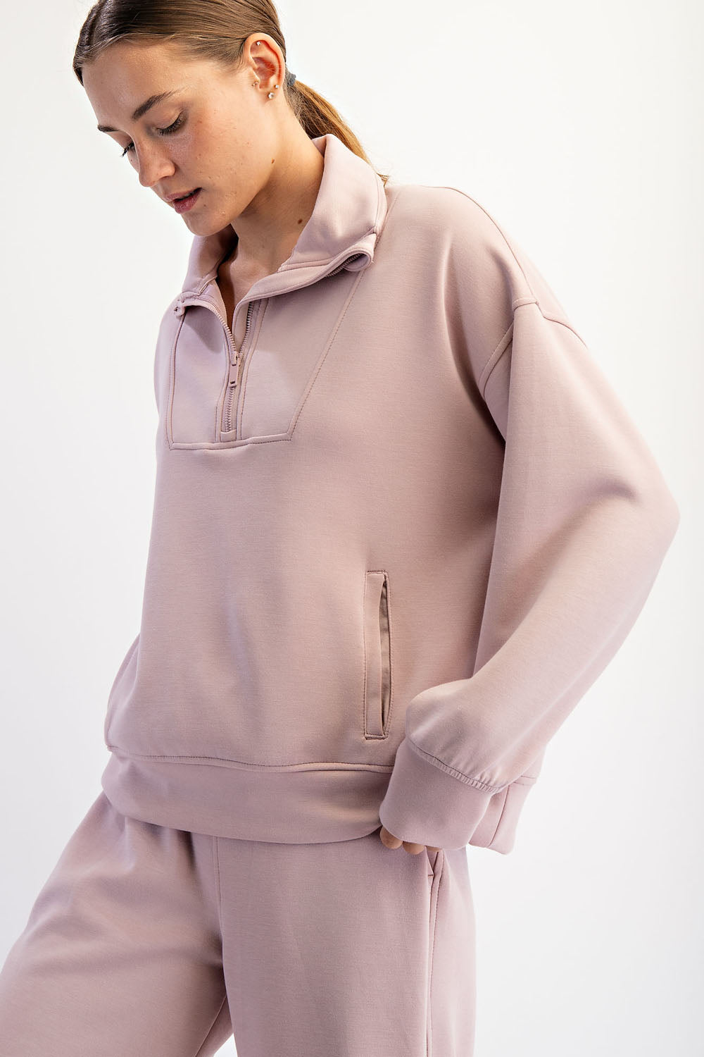 Modal Quarter Zip Mock Neck Pullover