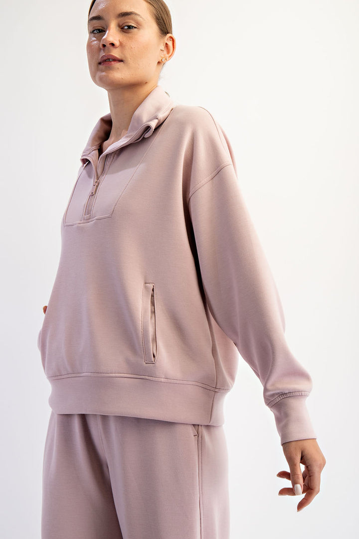 Modal Quarter Zip Mock Neck Pullover