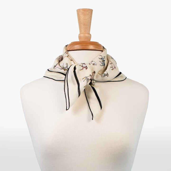Hunt Club - Stylized Equestrian Pattern in Ivory Fine Cotton Scarf