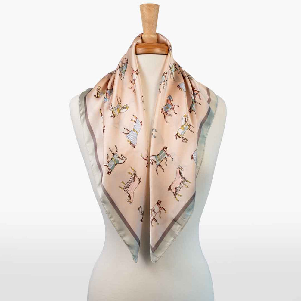 Hunt Club - Stylized Equestrian Scarf in Ivory and Dusty Pink from KADOU Boutique
