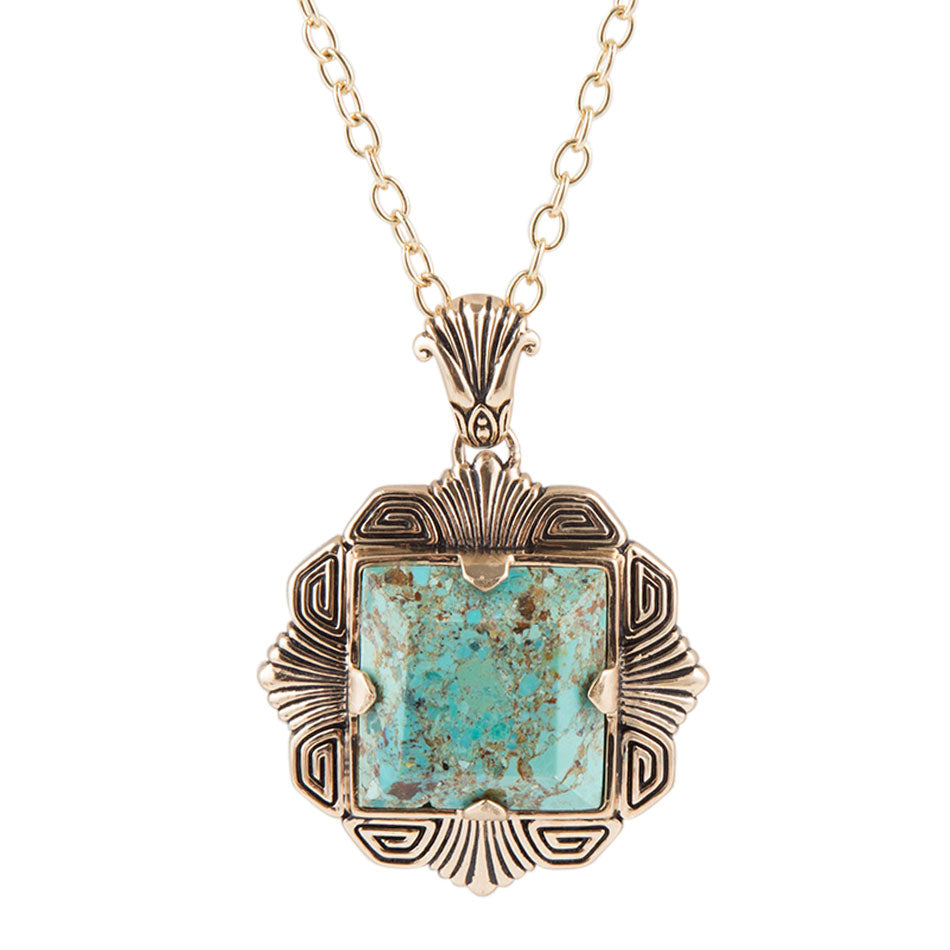 Blue turquoise square golden pendant necklace