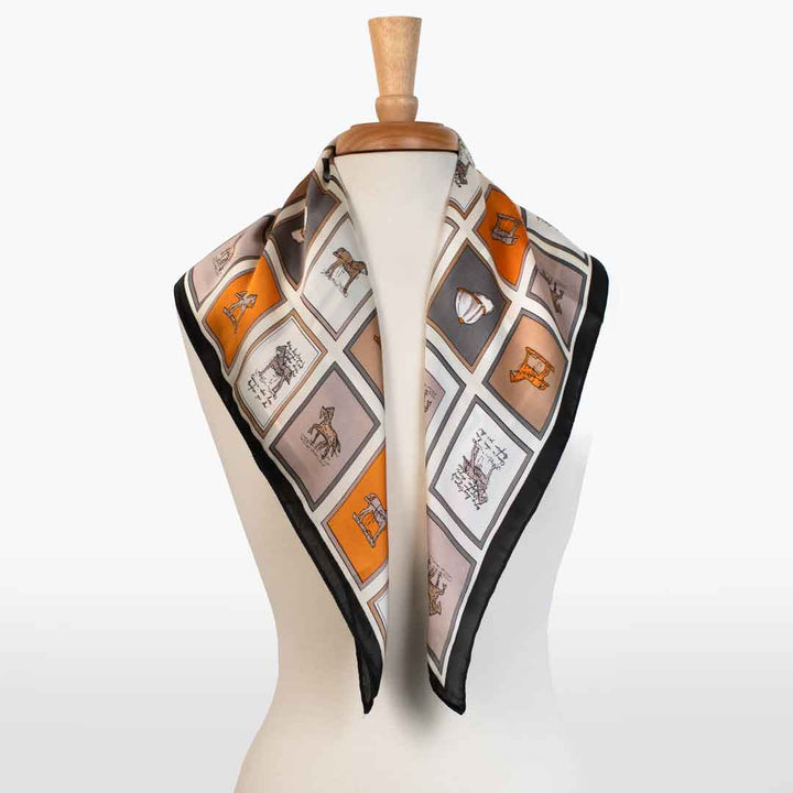 Pony Club - Stylized Equestrian Scarf Charcoal &amp; Amber with Black Border