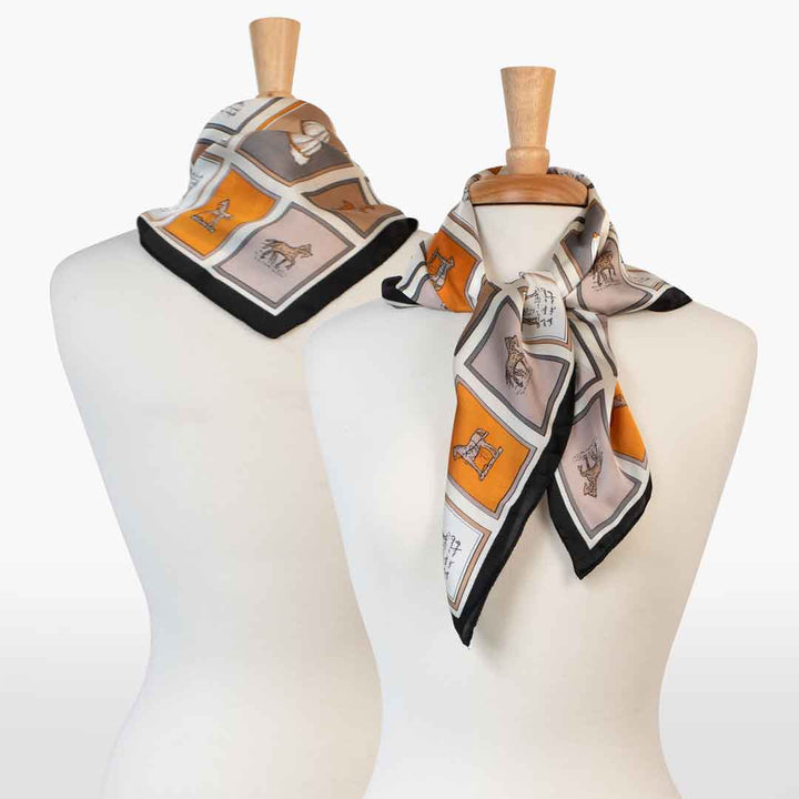 Pony Club - Stylized Equestrian Scarf Charcoal &amp; Amber with Black Border