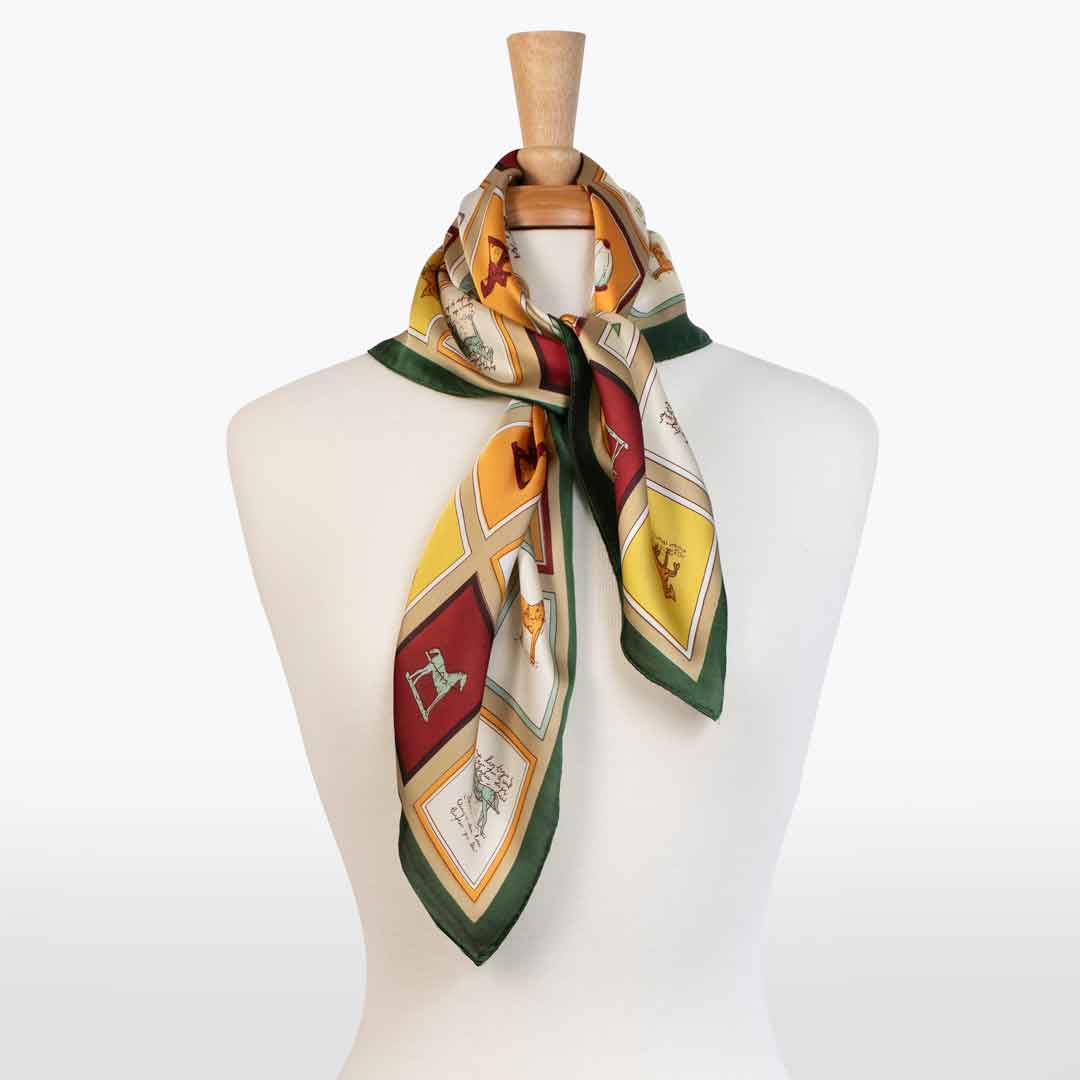 Pony Club - Stylized Equestrian Scarf in Hunter Green, Wine &amp; Amber