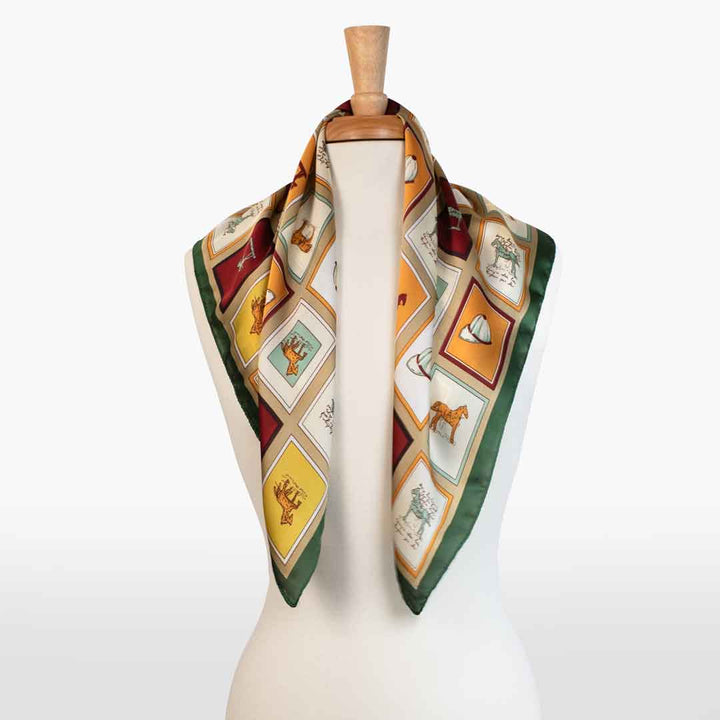 Pony Club - Stylized Equestrian Scarf in Hunter Green, Wine &amp; Amber