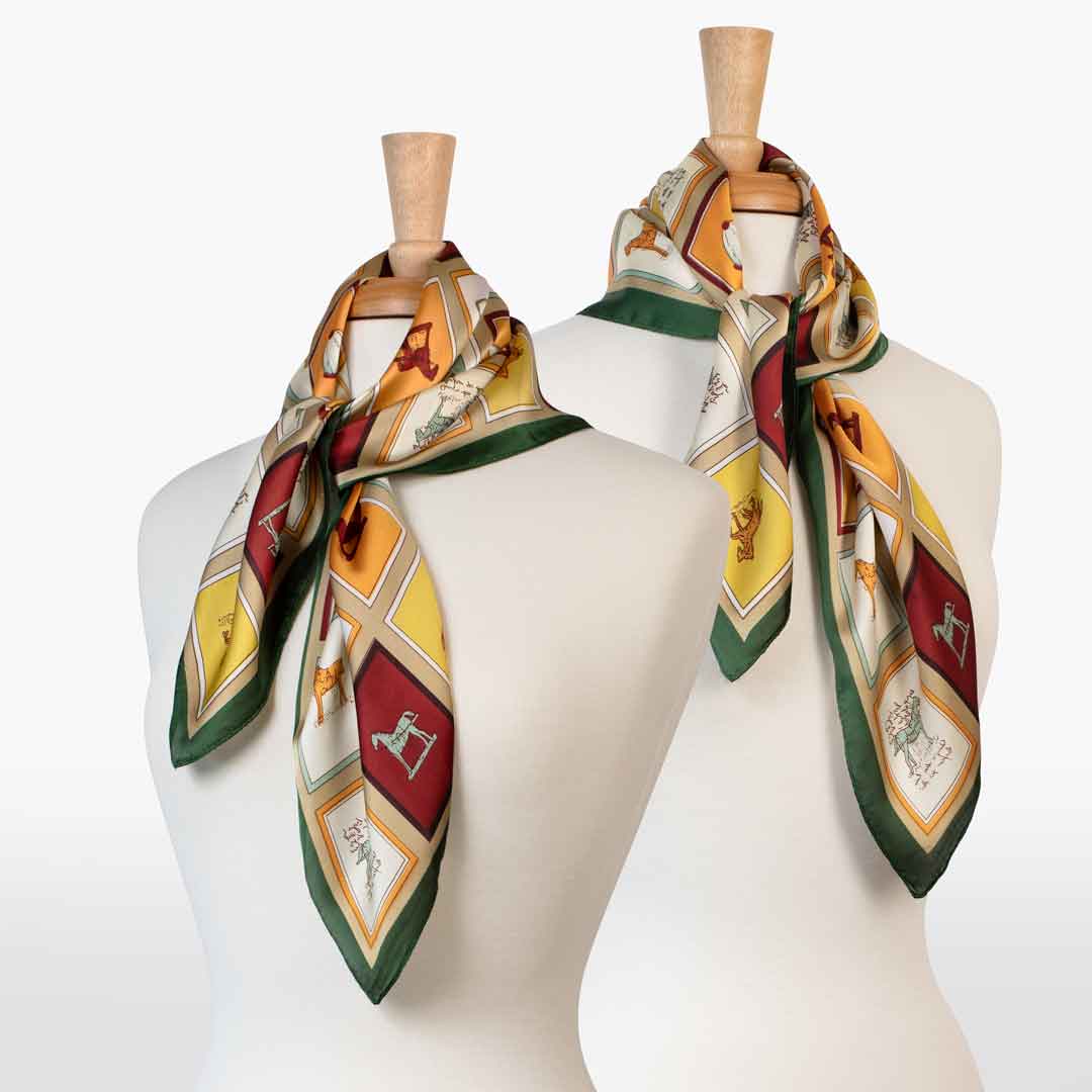 Pony Club - Stylized Equestrian Scarf in Hunter Green, Wine &amp; Amber