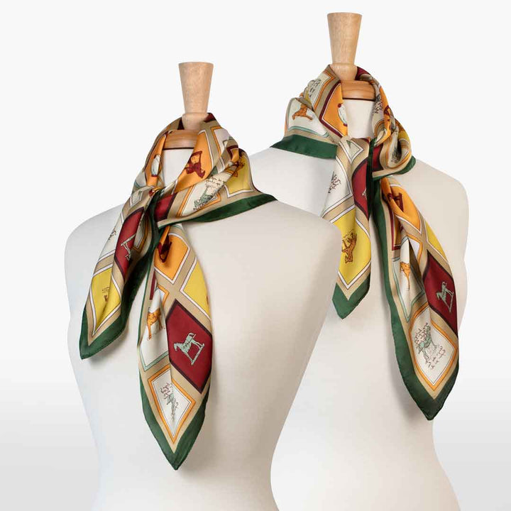 Pony Club - Stylized Equestrian Scarf in Hunter Green, Wine &amp; Amber