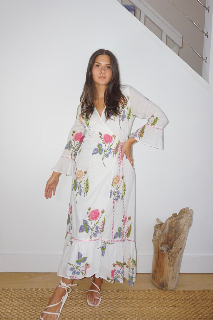 Rhode Wrap Dress in Multi Rosette from KADOU Boutique