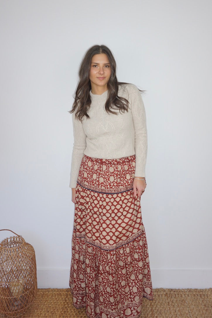 Bea Maxi Skirt in Red Lotus from KADOU Boutique
