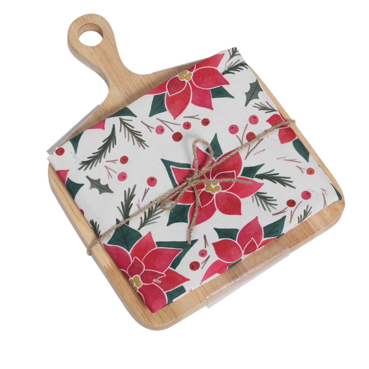 Towel & Wood Server Gift Set - Poinsettia