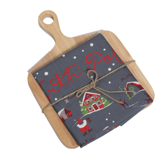 Towel & Wood Server Gift Set - Christmas Village