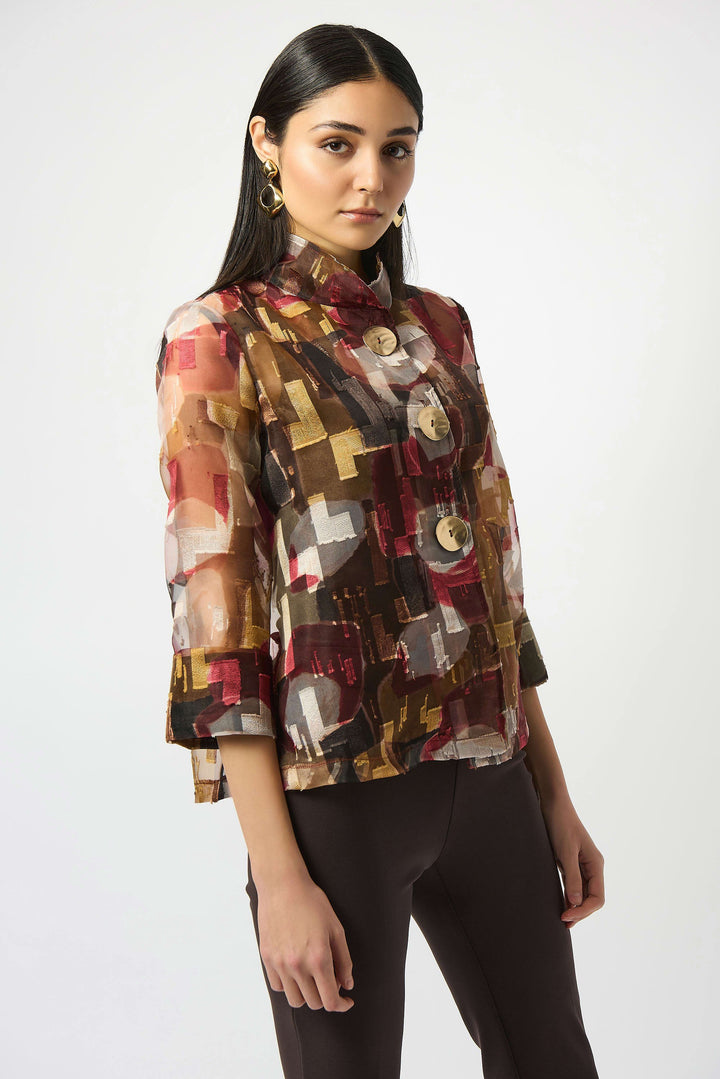 Organza Abstract Print Two-Piece Trapeze Jacket - 253163
