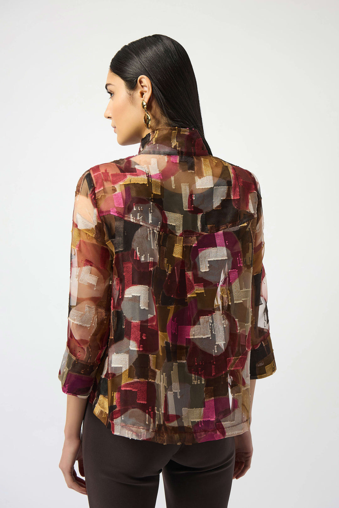 Organza Abstract Print Two-Piece Trapeze Jacket - 253163