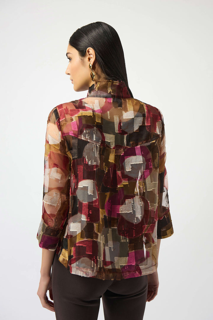 Organza Abstract Print Two-Piece Trapeze Jacket - 253163