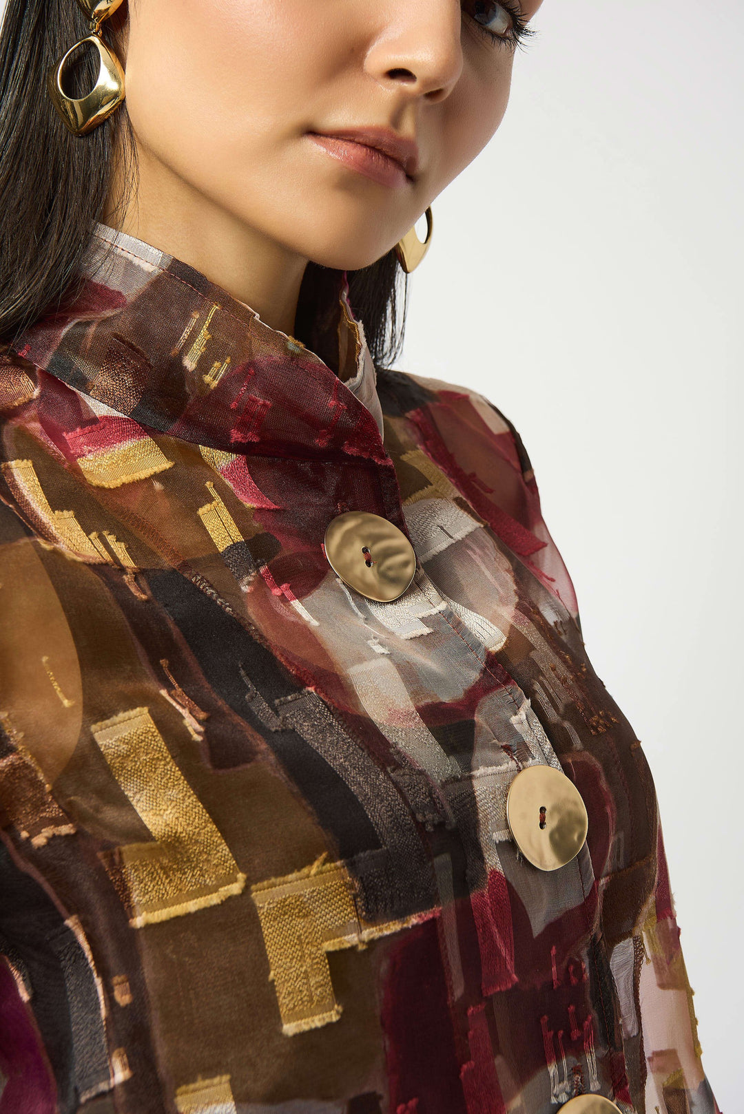 Organza Abstract Print Two-Piece Trapeze Jacket - 253163